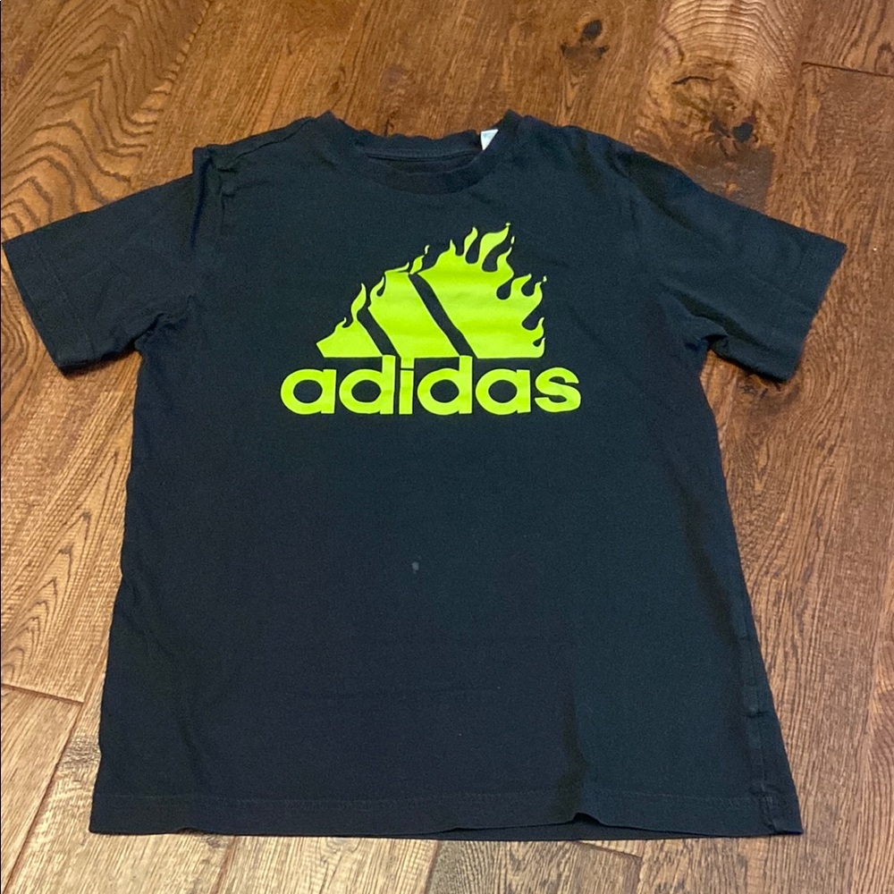 Kids Adidas Black and Green Short Sleeve Tee with Artistic Logo